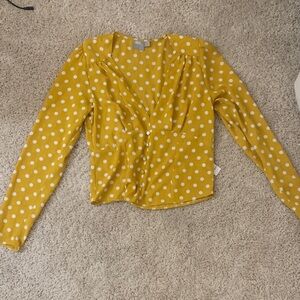 ASOS Mustard Blouse with White Polka Dots